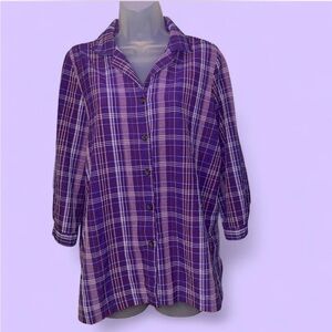 White Stag Purple Plaid Button Down Shirt M 8-10